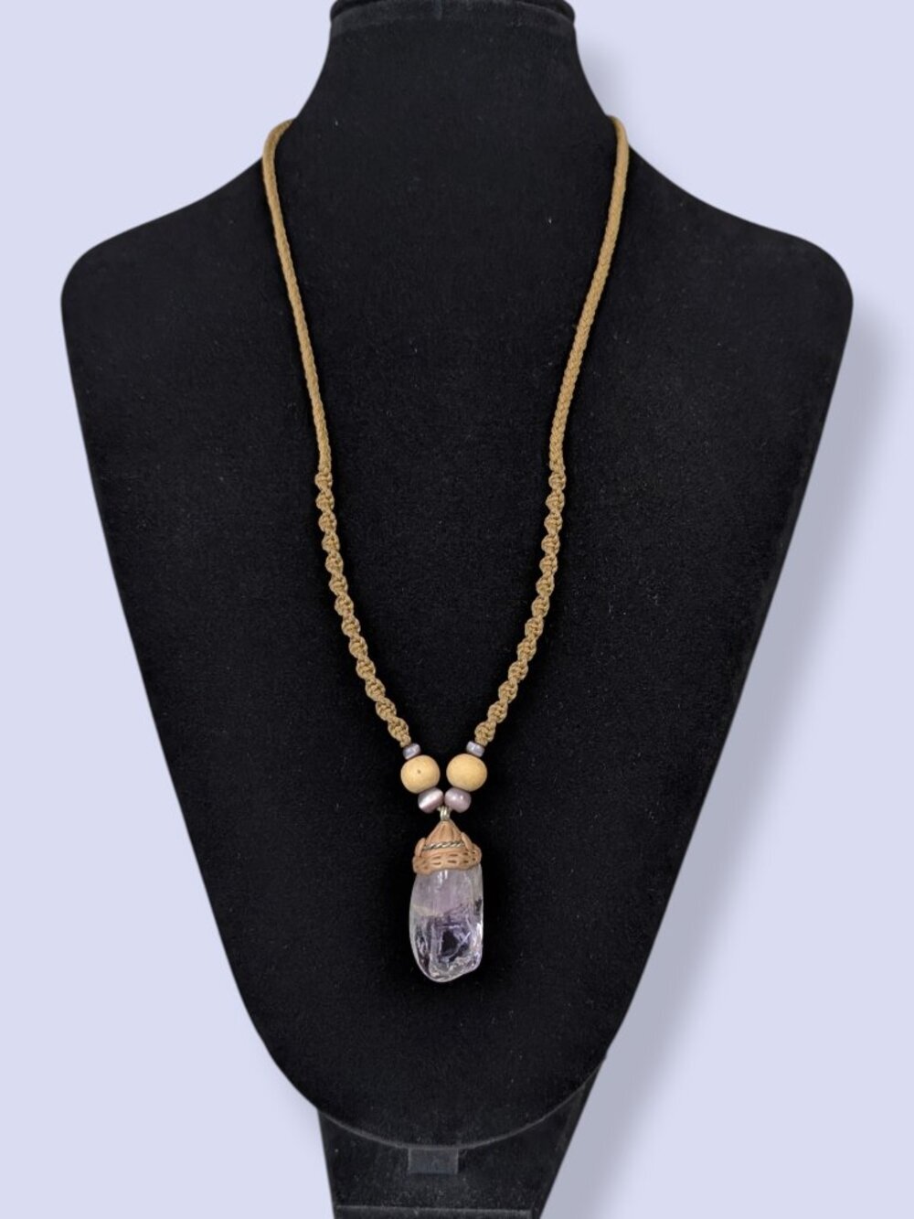 Bohemian Macrame Amethyst Pendant Necklace